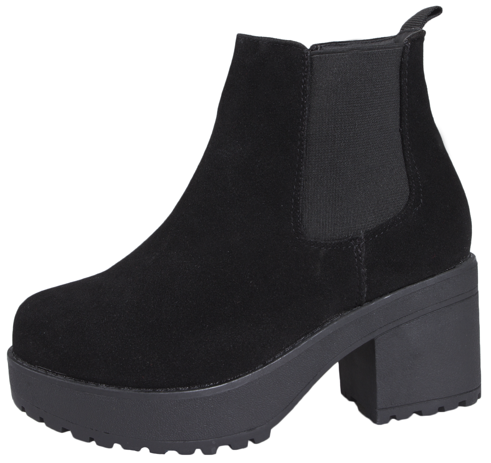 Kids Girls Mid Chunky Block Heel Chelsea Low Ankle Boots Platforms